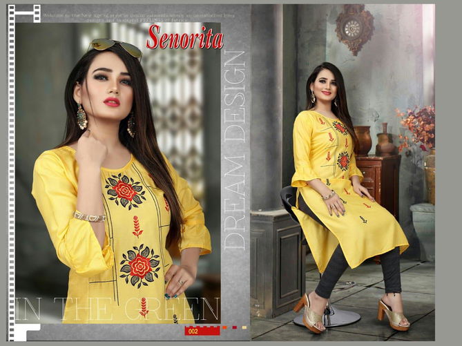 Aagya Senorita Latest Heavy Embroidery Work Casual Kurti Collection